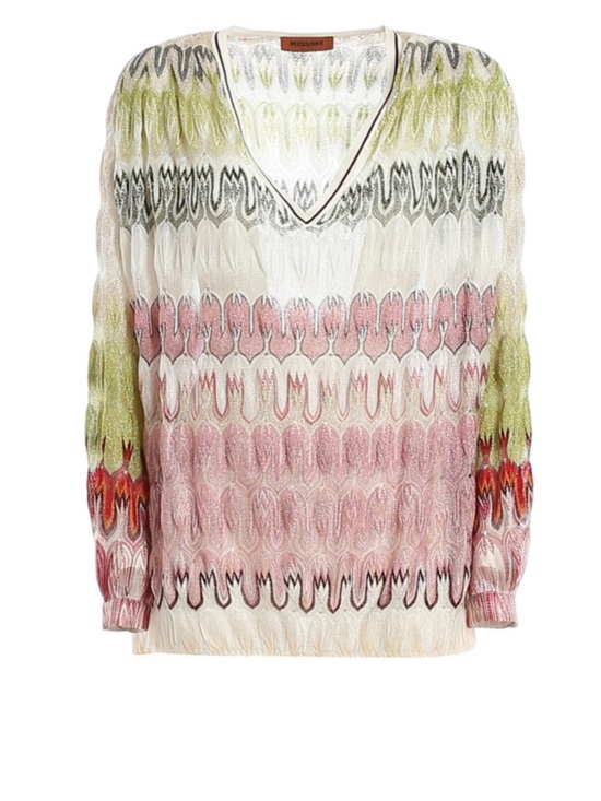 Missoni Sweaters - Missoni Multicolor V-Neck Knit Sweater in Pink, Green, Cream IT42